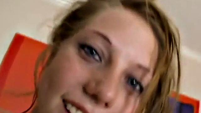 Watch this POV teen babe get off with her small tits & blow on a big cock