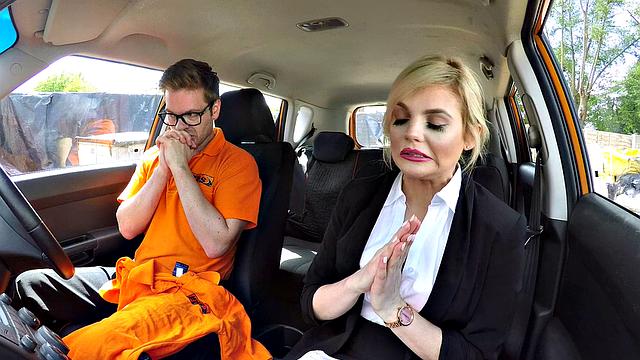 Blonde amateur with glasses & bra gets naughty in car & spooning with her doggy-style partner