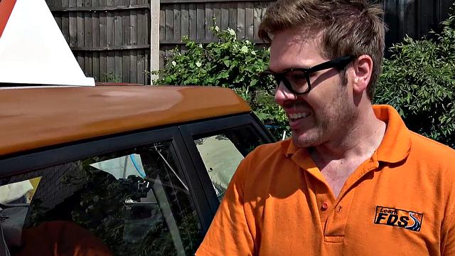 Blonde amateur with glasses & bra gets naughty in car & spooning with her doggy-style partner