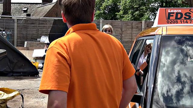 Blonde amateur with glasses & bra gets naughty in car & spooning with her doggy-style partner