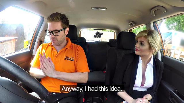 Blonde amateur with glasses & bra gets naughty in car & spooning with her doggy-style partner