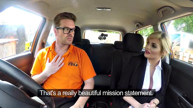 Blonde amateur with glasses & bra gets naughty in car & spooning with her doggy-style partner