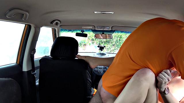 Blonde amateur with glasses & bra gets naughty in car & spooning with her doggy-style partner