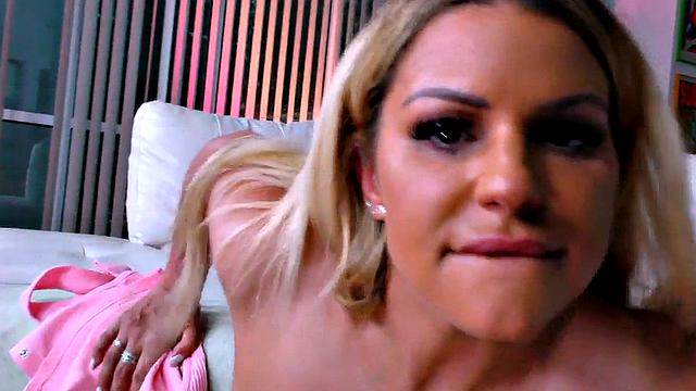 POV busty MILF gets fucked in tight ass after BJ