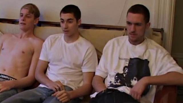 While watching a porn video, Levi, Gunner, Skylerr and Casper rub their crotches to get hard. When they strip off their clothes the boys expose their cocks.