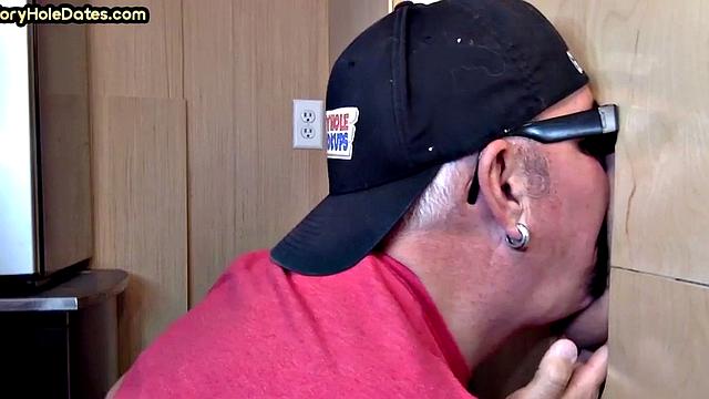 Mouthjizzed gaydaddy sucks gloryhole cock at home