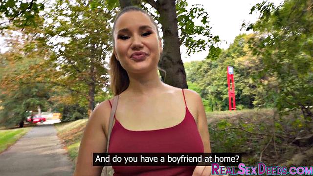 Big-titted bitch banged in public