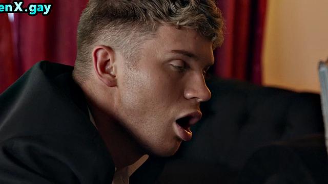 Manly soldier barebacking twink's anal hole after dinner