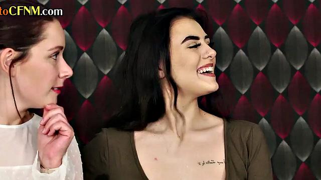 CFNM British femdoms suck and jerk cock in group