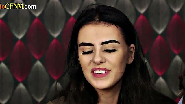 CFNM British femdoms suck and jerk cock in group