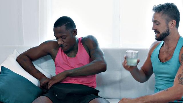 Black gay hardcore fucks white stud in wet anal hole