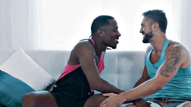 Black gay hardcore fucks white stud in wet anal hole