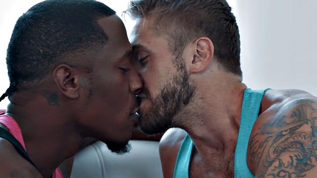 Black gay hardcore fucks white stud in wet anal hole