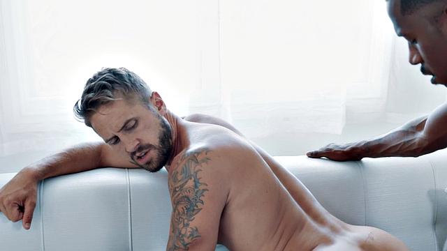 Black gay hardcore fucks white stud in wet anal hole