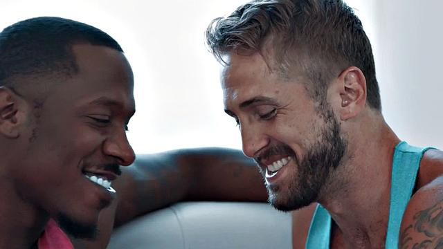 Black gay hardcore fucks white stud in wet anal hole