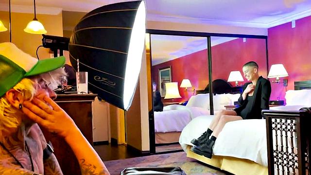 TS boy with babe in softcore kissing and cuddling BTS