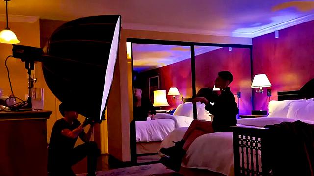 TS boy with babe in softcore kissing and cuddling BTS