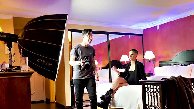 TS boy with babe in softcore kissing and cuddling BTS