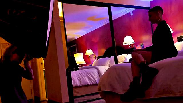 TS boy with babe in softcore kissing and cuddling BTS