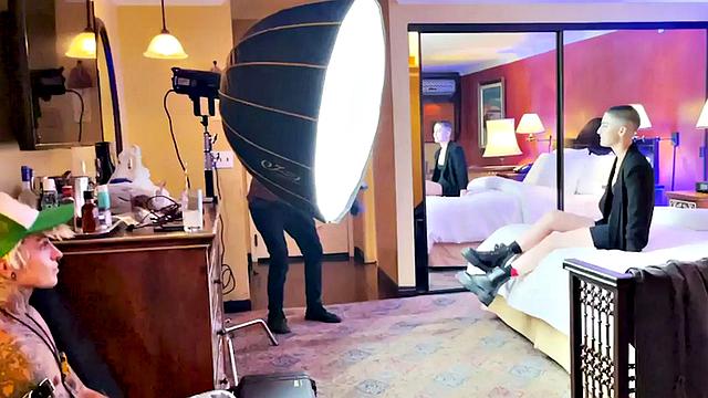 TS boy with babe in softcore kissing and cuddling BTS