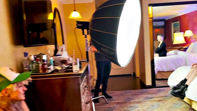 TS boy with babe in softcore kissing and cuddling BTS