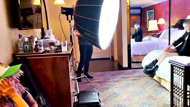 TS boy with babe in softcore kissing and cuddling BTS