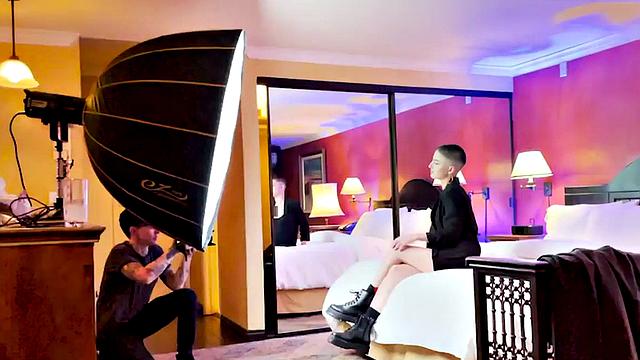 TS boy with babe in softcore kissing and cuddling BTS