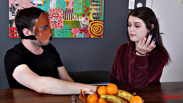 Fetish babe chatting behind scenes