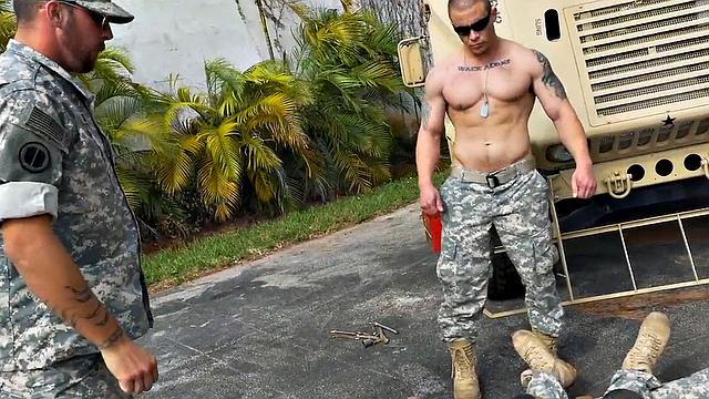 Black military bottom fucked in the shower in front of army voyeurs.