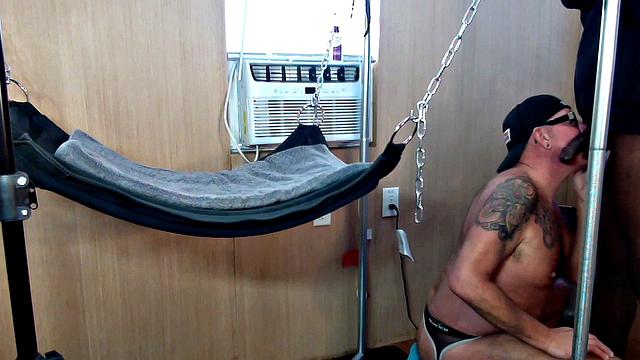 Gloryhole guy drilled by black dick in tight anal