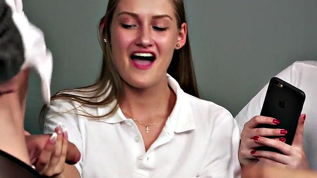 Uniformed cfnm brits sucking teachers cock in group