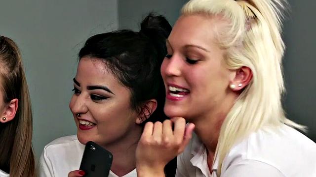 Uniformed cfnm brits sucking teachers cock in group