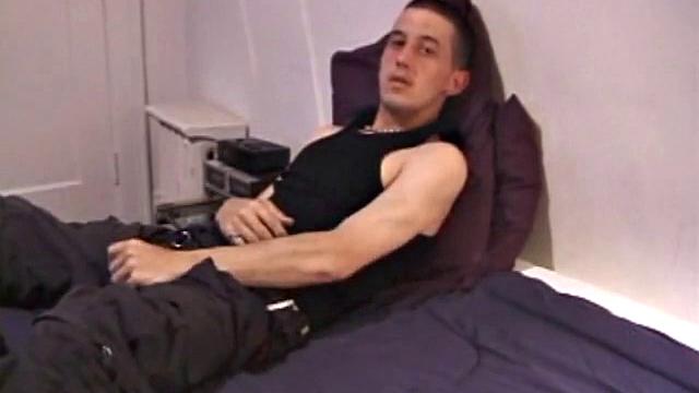 Zeek is sprawled rubbing his crotch, getting hard and pulling off his pants to reveal his dick. Soon he's lubing a vibrator, sticking it into his ass as he jerks off.