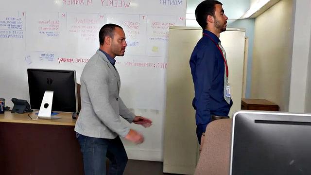 Watch as boss commands workers in wild anal sex with business suit attire