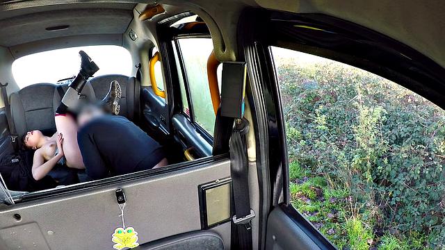 French chick with hairy pussy gets her tight pussy drilled in the cab