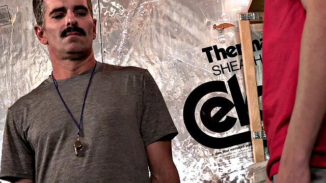 Daddy barebacked by slim twink in stockroom after BJ