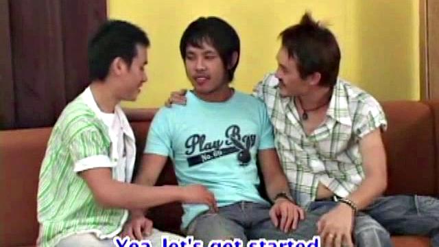 Three horny Asian boys get together for a hot threesome and in no time clothes are off, as kissing, cuddling and stroking begins. They move to the bed, and with Dew and Tee kissing, Fang focuses on sucking their cocks.