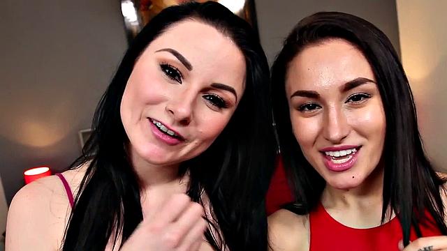 HJ POV babes jerk cock in closeup dirty 3some