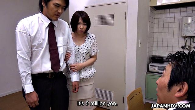 Ryo Tsujimoto's husband owes money and she pays with her pussy