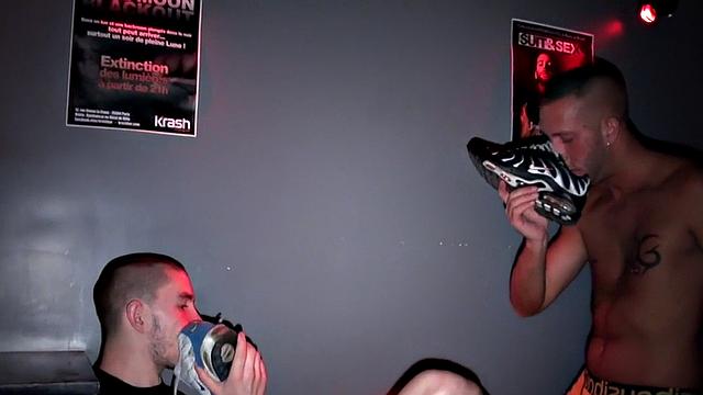 Sneakers fetish tattooed stud assfucked in club