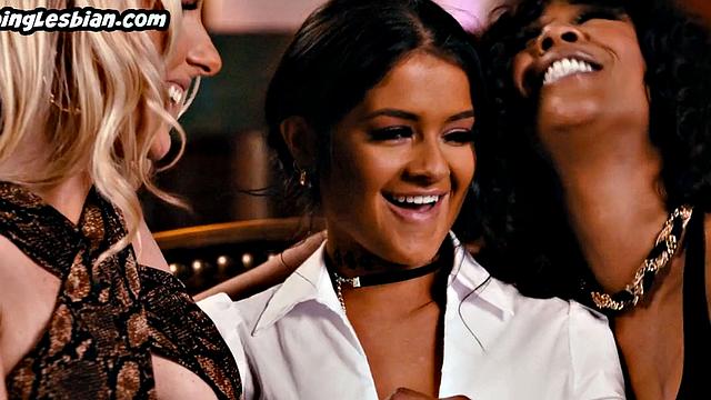 Rimming Ebony lez licks white ass in 3some on the couch