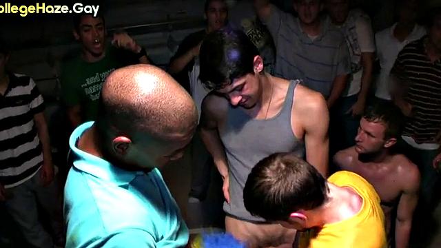 Fraternity newbie fucked in voyeuristic orgy for audience