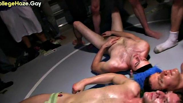 Fraternity newbie fucked in voyeuristic orgy for audience