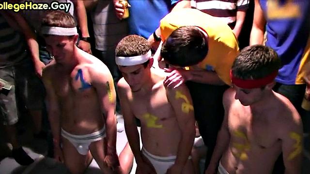 Fraternity newbie fucked in voyeuristic orgy for audience