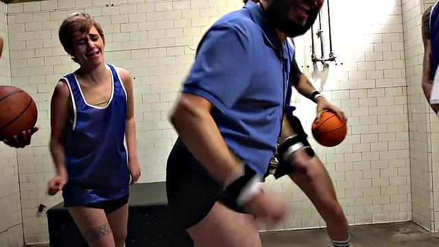 Gangbanged babe fucked wildly by basketball players