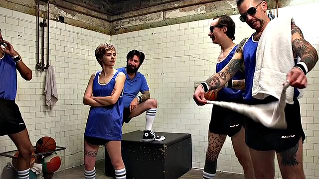 Gangbanged babe fucked wildly by basketball players