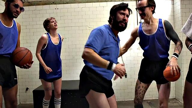 Gangbanged babe fucked wildly by basketball players