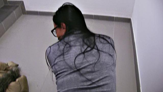 Watch this POV stranger fuck in the stairwell with glasses on