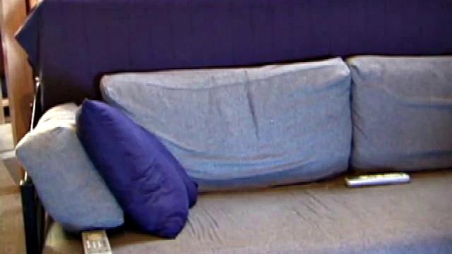 Shane relaxes on the couch, while watching a porn video and gets totally into himself. He works his lubed up cock with determination and pumps out a big cum shot.