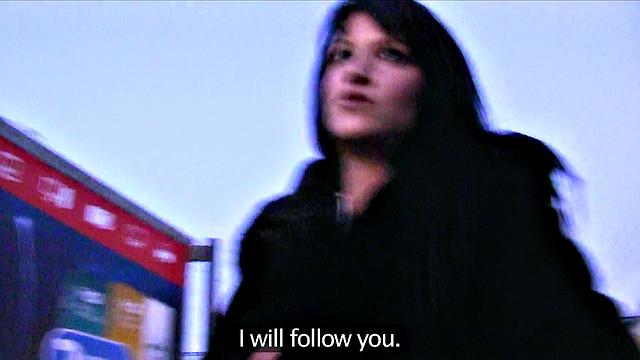 Raven-Haired Hottie Gets A Hot Cumshot On A Speeding Train